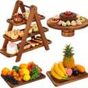 RattanView Wooden Dessert Table Display Set of 4 Wood Dessert Tower Rustic Rectangular Cake Stand 3 Tier Brown Serving Tray Farmhouse Cupcake Platter for Wedding Reception, Tea Party, Baby Shower