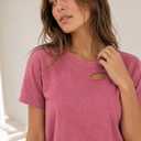 JDEEO Women Vintage Washed Distressed Cut Out Crop Short Sleeve T-Shirt (M)