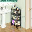 OKZEST Utility Slim Storage Cart, 4-Tier Narrow Bathroom Organizer and Storage Cart, Metal Narrow Kitchen Laundry Room Organization Rack with Wood Top, Slim Rolling Shelf with Wheels for Small Space (16.9"D x 7.1"W x 34.1"H)