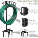 Winpull Garden Hose Holder Detachable Heavy Duty Metal Water Hose Hanger, Freestanding Hose Storage Stand Rack for Outside (Black)