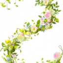 6 FT Lighted Easter Garland with Eggs & Flowers, Artificial Spring Floral Garland with LED Lights, Easter Mantel Garland for Fireplace, Staircase, Table, Wall & Door Spring Decorations