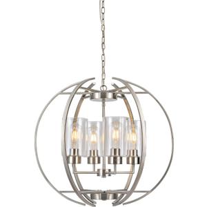BOZO Brushed Nickel Chandeliers for Dining Room Light Fixtures Over Table,24" Globe Farmhouse Hanging Lighting Fixtures Industrial Pendant Light for Foyer Bedroom Kitchen Living, Large