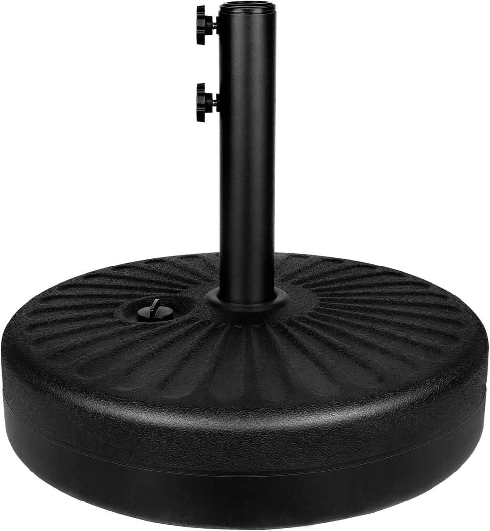 Simple Deluxe 20 Inch Fillable Market Patio Umbrella Base Stand with Holder, for Outdoor Lawn, Garden, Yard, Deck, 50lbs Weight Capacity Heavy Duty, Round, New, Black