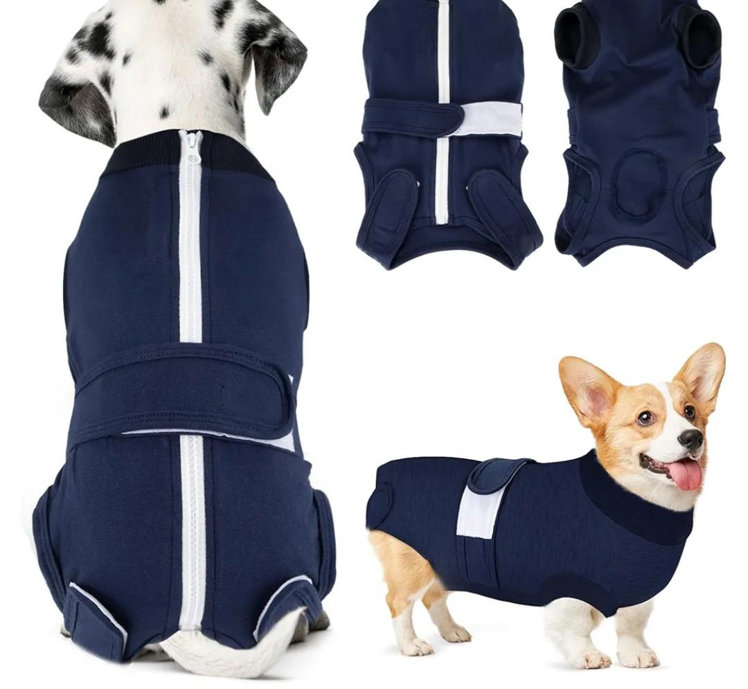 SlowTon Dog Surgery Recovery Suit - Zipper On Dog Onesies After Surgery for Female Male Dogs, Abdominal Wounds Bandages Cone/E-Collar Alternative Dogs Surgical Body Suit (Dark Blue, M)
