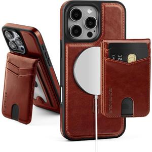 Compatible with Magsafe 2 in 1 Detachable iPhone 16 Pro Max Wallet Case with Card Holder,Women Men Magnetic PU Leather RFID Blocking Flip Kickstand Credit Slots,for Apple 16 ProMax,Brown