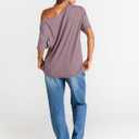 Trendy Queen Womens Off The Shoulder Tops Oversized T-Shirts Short Sleeve Tees Summer 2025 Casual Spring Fashion Clothes (Purple, L)