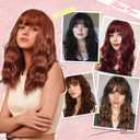 Black Wig with Bangs for Women Synthetic 16 inch Medium Length Wavy Hair Natural Hair for Daily Party Use793-16C-1B