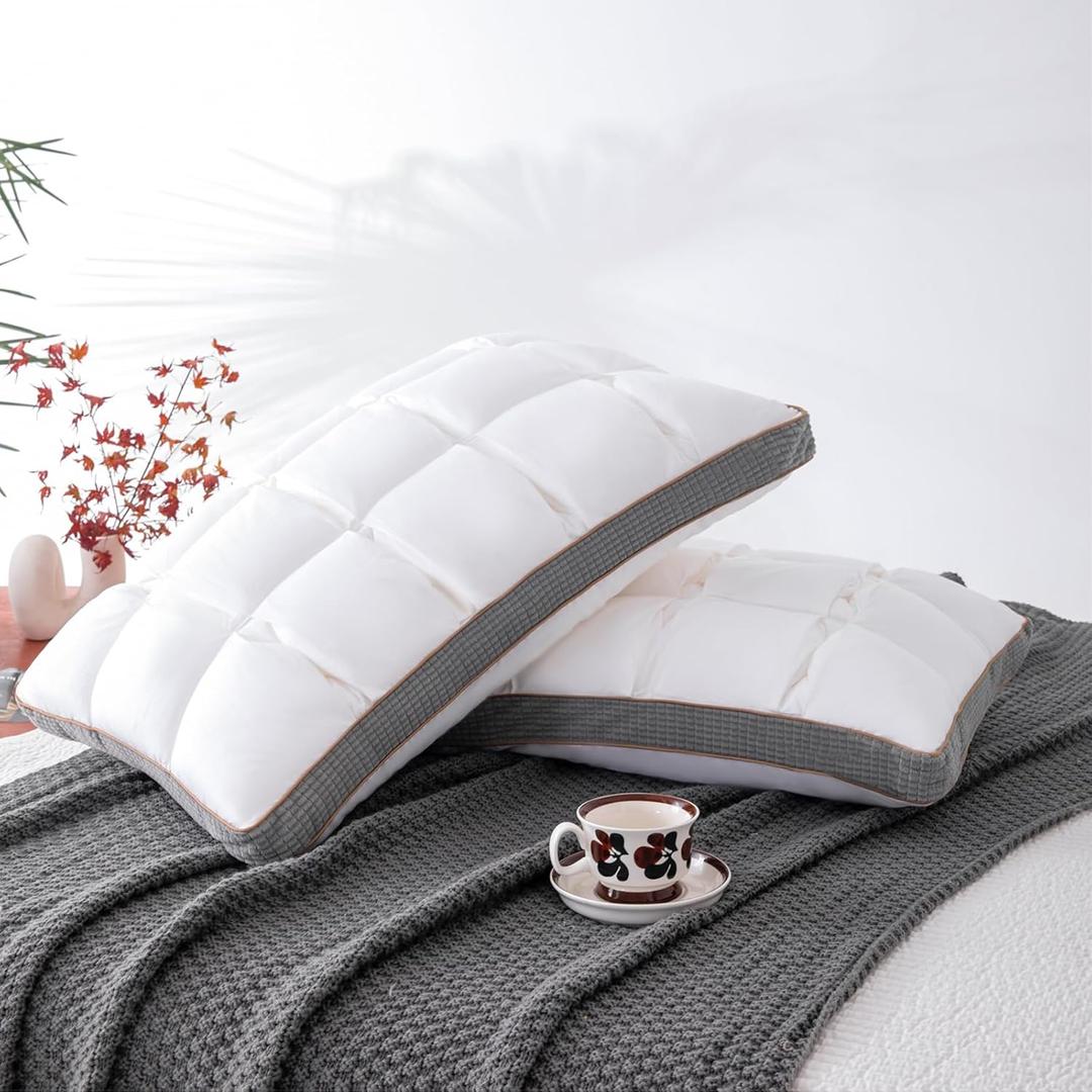 YOUR MOON Soft Pillow Queen Size Set of 2, Super Soft Support Down Alternative Pillow 2 Pack, 100% Cotton Shell Luxury Comfy Fluffy Bed Pillows for Sleeping (White)