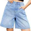 ELLEVEN Bermuda Jorts Baggy Wide Leg Knee Length Jean Shorts Elastic Waist
M