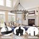 24-Light Black Wagon Wheel Chandelier for Living Room 52 Inch Farmhouse Chandeliers Large Round High Ceilings Light Fixtures for Entryway Dining Room Foyer Kitchen Island
