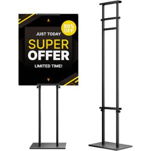 Display Stand Sign Holder,Heavy Duty Adjustable Pedestal Sign Stand Up to 75 inch,Double-Sided for Board & Foam Sign,Sign Stand with Base,Fit Wedding,Restaurant or Business(Poster not Included)