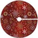 Winter Snow Red Gold Snowflake Christmas Tree Skirt Decorations Happy New Year Xmas Tree Mat 48 inch for Holiday Party Supplies Rustic Ornaments Large Tree Skirt