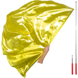 Worship Flag with Scalable Rod, 50" Soft Semicircle Polyester Flag for Dance Practice Performance, Praise Dance Flags, Church Flags, Flex Banner, Banderas de Danza (Gold)