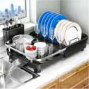 Kmiectse Dish Drying Rack  Expandable Dish Rack for Kitchen Counter, Stainless Steel Dish Drainer with Utensil Holder, Black