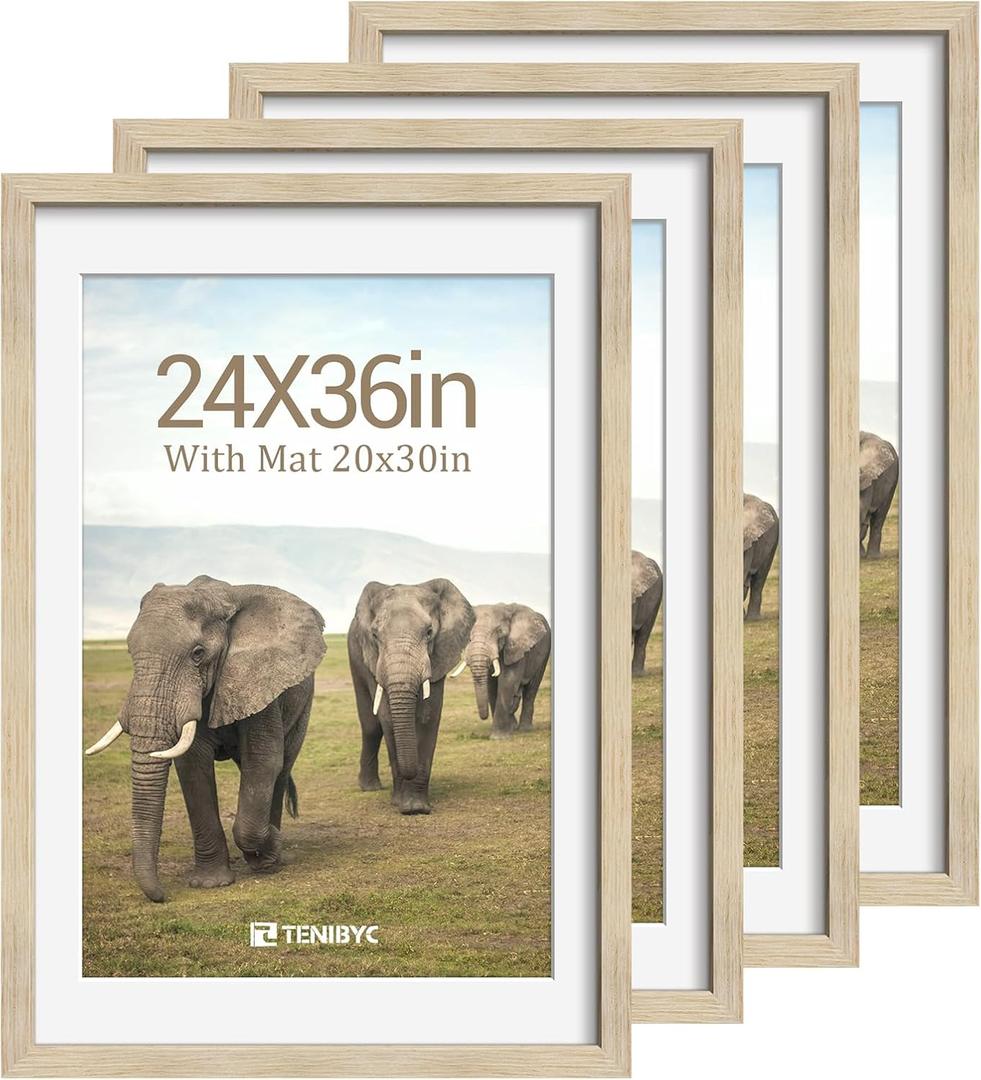 24x36 Poster Frame 4 Pack, 20x30 Mat, Oak Wood, for Picture