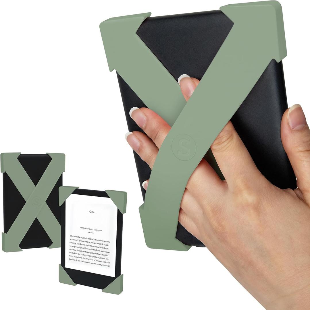 Strapsicle Hand Strap for Kindle Accessories Comfy Silicone Grip Alternative to Case or Cover Fits Paperwhite 11th/12th Gen, Signature Edition, Colorsoft, Kobo, & 67 Inch E-Readers - Large Sage Green