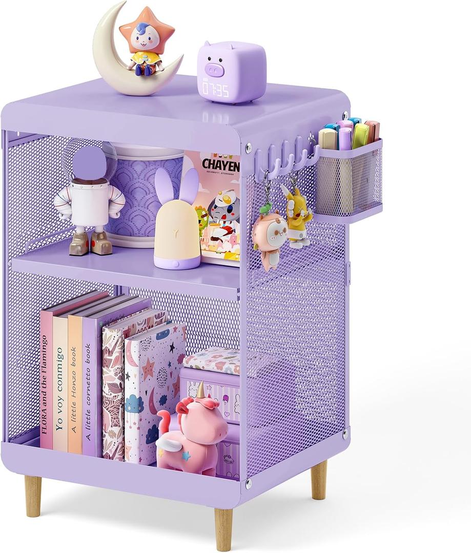 Kids Nightstand,Kids Bedside Table,Teen Girls Night Stand,Toddler Night Stand,End Table for Girls Room Storage,Purple Nightstand