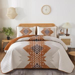 Dintszyayue Terracotta Quilt Set Twin Size,2 Piece Boho Aztec Texture Bedspread Coverlet Set Reversiber Lightweight Bedding Set Geometric Bohemian Bed Cover with 1 Pillowcases(Terracotta,68"x86") (Twin 68"x86")