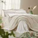 Beige Comforter Set Queen Reversible Bedding Set, 7 Pieces Soft Bed in a Bag Queen with Comforter, Sheets, Pillowcases & Shams, All Seasons Boho Queen Bed Set (02 Linen Beige)