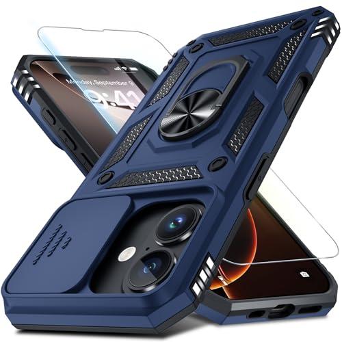 Janmitta Case for iPhone 12 & 12 Pro Phone Cover Built in Slide Camera Lens Cover Heavy Duty Shockproof Full Body PhoneCase with ,Blue