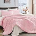 HEVUMYI Twin Comforter Set - 5-Piece All Season Bed in a Bag Twin, Ultra Soft Bedding Set with Comforter, Flat Sheet, Fitted Sheet, Pillowcases, Pillow Shams, Pink & Ivory