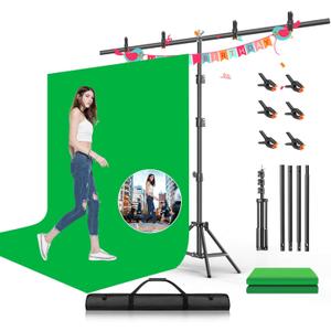 Green Screen Backdrop with Stand Kit, BEIYANG 6.5 X 5 Ft Portable Backdrop Stand Kit with Carrying Bag and 5 Clamps for Streaming, Video conferences and interviews