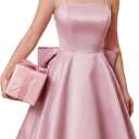 WDIRARA Women's Satin Bow Homecoming Dresses Spaghetti Strap Wedding Guest Gown Summer Mini Dress (Large, Pink)