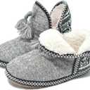 GPOS Women's Faux Cashmere Knit House Slipper Booties Cotton Quilted Warm Indoor Ankle Boots