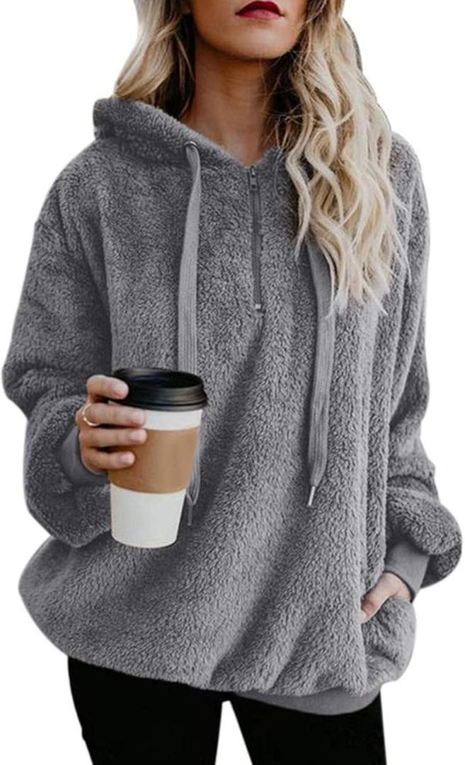 Century Star Womens Fuzzy Hoodies Pullover Sport Hoodie Cozy Oversized Pockets Hooded Sweatshirt Athletic Fleece Hoodies , Large, Grey 
