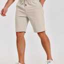 COOFANDY Mens Casual Shorts Cotton Elastic Waist Shorts Drawstring Summer Beach Shorts (Beige, M)