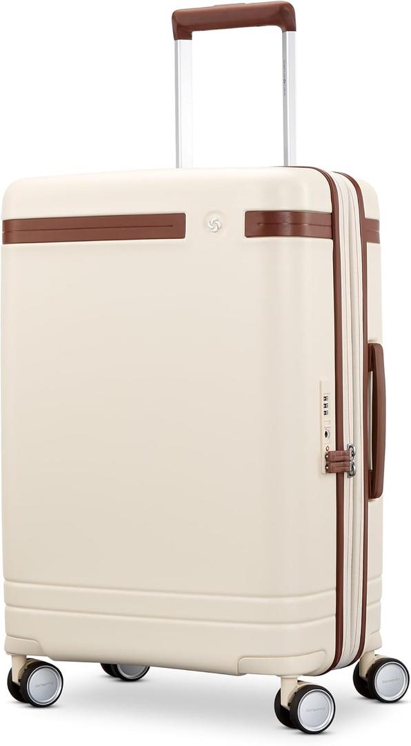 Virtuosa Hardside 21 Inch Carry On Luggage - Airline Approved with 360 Spinner Wheels, RightHeight Adjustable Handle - Zippered WetPak - TSA Lock - Expandable Light Polycarbonate Shell - Off White