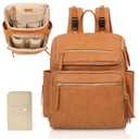 Diaper Bag Backpack Large Baby Diaper Bag Leather with 17 Diaper Bag Organizing Pouches,Changing Pad,Stroller Straps,4 Insulated Pockets,Honey