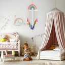 Rainbow Macrame Wall Hanging - Hand-Woven Cotton Tassel Tapestry Decor for Baby Room, Nursery, and Home Decor (Pink Rainbow)