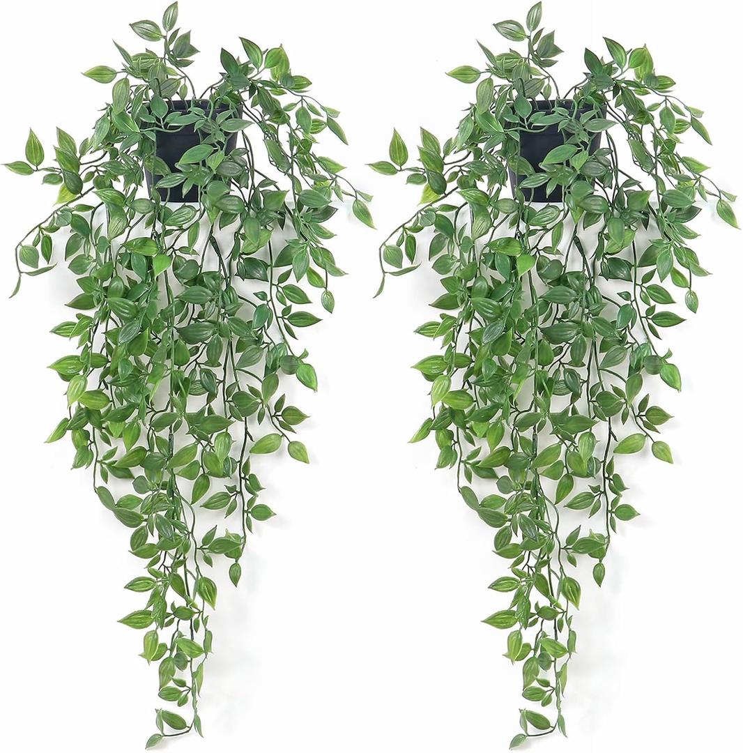 Artificial Hanging Plants Fake Small Potted Plants Faux Mandala Vines Plastic Greenery Plants for Living Room Shelf Tabletop Decor (2 PCS)