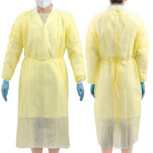 JMU 10 Pcs Disposable Isolation Gowns Yellow, Polypropylene Medical Gowns with Knitted Cuffs, Length 47.24"