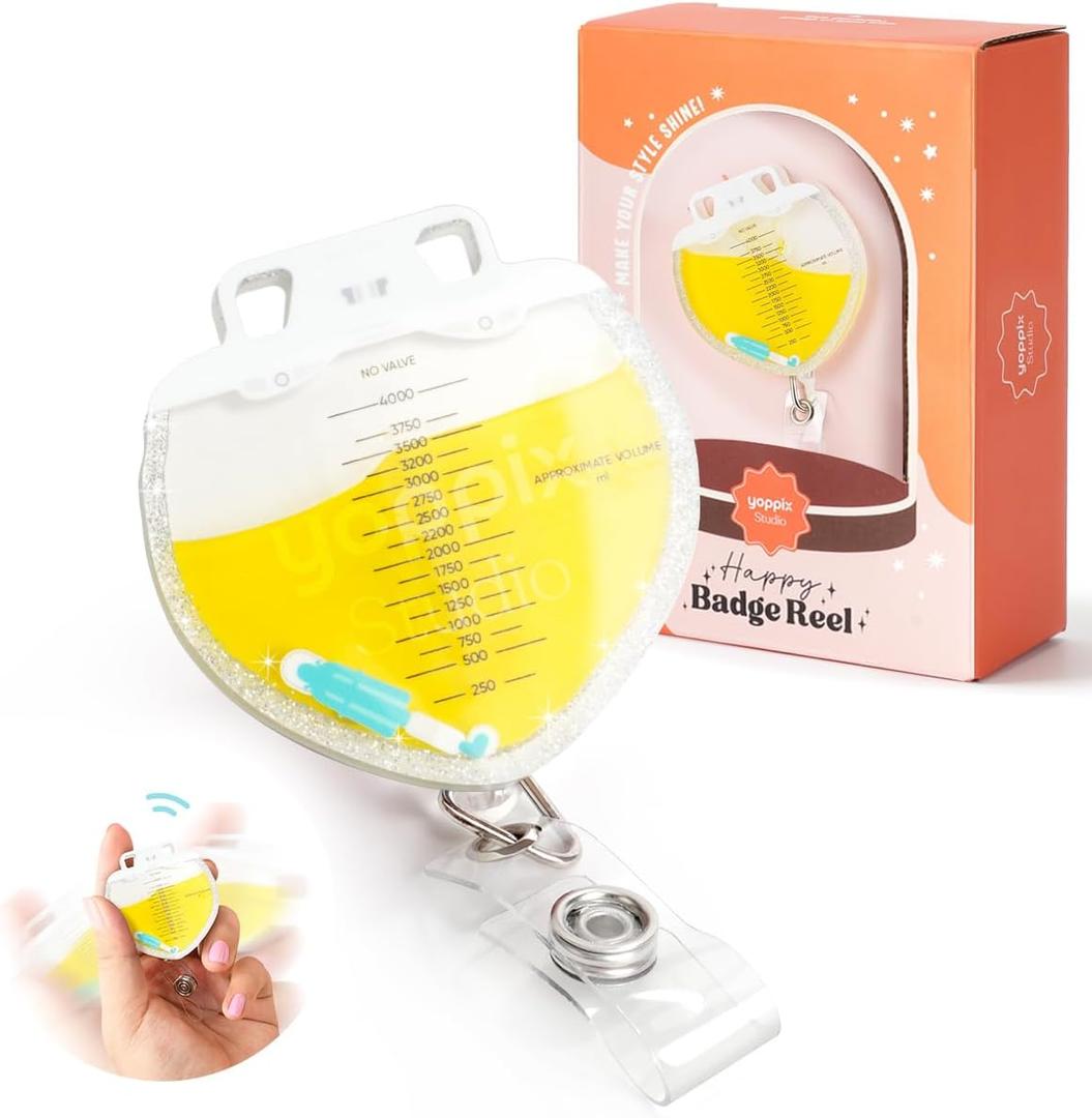 Liquid-Filled Urine Good Hands Alligator Clip Retractable Badge Reel for Doctor Nurse Urology Nephrology Urologist Nursing Student Medical Worker (Biaper Bag)