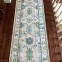 Fame Living Green Oushak Runner Rug, Modern Runners, Vintage, Turkish, Eclectic, Floral, Pastel, Washable, Long Runner Rugs for Hallway, Kitchen, Living Room, Bedroom, Kitchen, Bathroom, 2'5"x13'