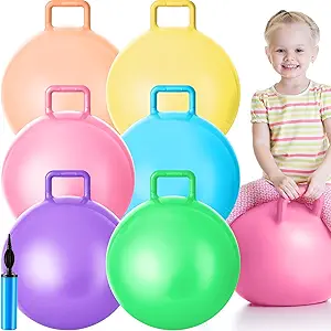 Lewtemi 6 Pcs Hopper Ball Carnival Outdoor Games 29 Inch Jumping Hopping Inflatable Ball Bouncing Ball with Handle and Air Pump for Adults Sport Exercise (Light Colors)