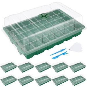 MIXC Seedling Trays Seed Starter Tray, 10-Pack Mini Propagator Plant Grow Kit Greenhouse with Humidity Vented Domes and Base for Seeds' Starting (40 Cells Per Tray, Total 400 Cells), Green