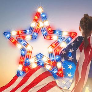 50 Lights Lighted Red White and Blue 4th of July Star Window Silhouette Decoration