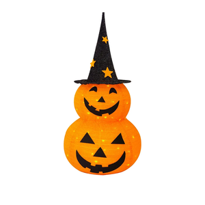 FUNPENY 3FT Halloween Collapsible Pumpkin Decorations, Pre-Lit Light Up 50 LED Pumpkin with Star Hat 8 Lighted Mode, Pop Up Jack-o-Lantern with Metal Stand for Indoor Outdoor Yard Holiday Decor