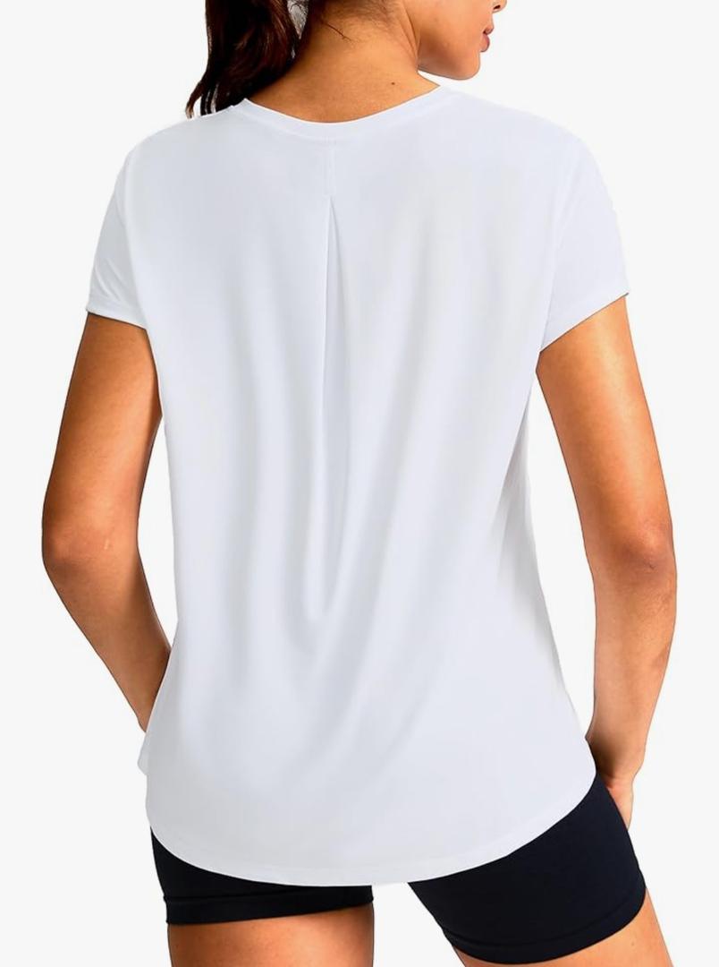 SANTINY Short Sleeve Workout Tops for Women Loose Yoga T-Shirts Sun Protection Breathable Running Athletic Tee Shirts Medium