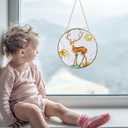 Deer Suncatcher Stained Glass Window Hanging with Metal Chain and Hooks 7.8 Inch Christmas Decor Indoor/Outdoor Home & Garden Decor Housewarming Gift