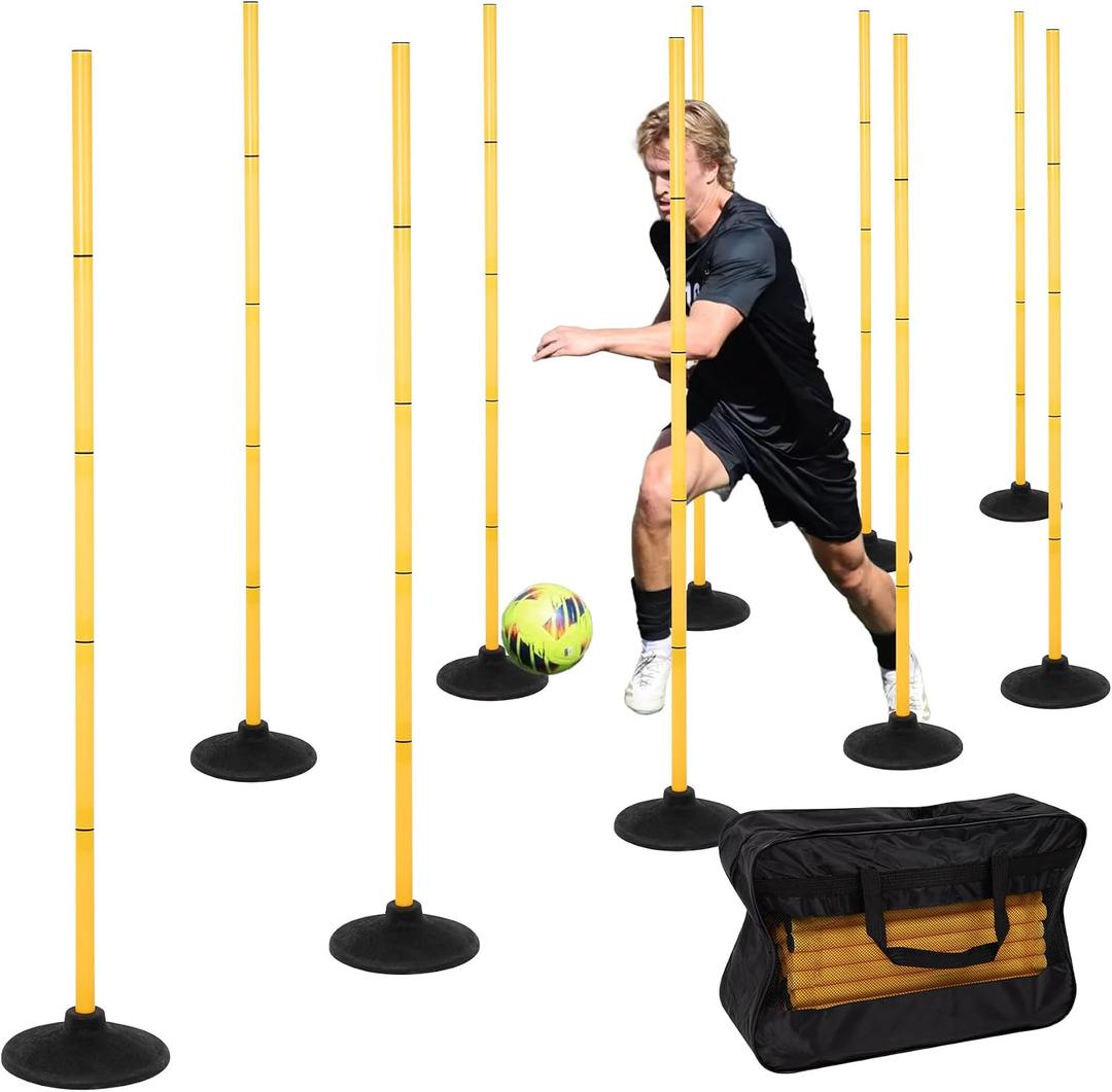 Neoaider 6 FT Agility Poles for Soccer, Basketball, Football, Equestrian, Pet Training, 10 Pack Detachable Soccer Poles w/Rubber Bases, Pole Bending Poles for Horses, Indoor/Outdoor Use