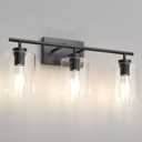 Aipsun 3 Lights Black Vanity Light Fixtures Over Mirror with Clear Glass Shades Industrial Wall Light Fixture for Bathroom(Exclude Bulb) (24.4 inch)