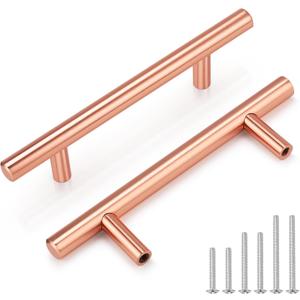 10 Pack Rose Gold Cabinet Handles and Knobs - 3 Inch (76mm) Hole Centers Solid Stainless Steel Kitchen Cabinet Hardware Pulls for Drawers, Dressers & Cabinets - Modern Cabinet Handles
