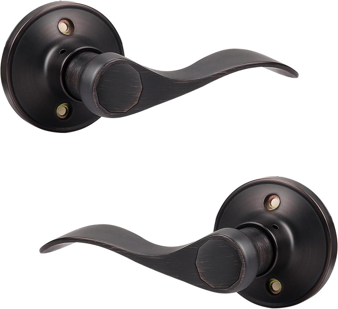 Probrico Pack of Two Dummy Door Lever for Left Hand and Right Hand Oil Rubbed Bronze Interior Door Handle Wave Style Non-Turning Door Knob Stainless Steel