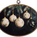 FSTCSV Moody Christmas Bauble Oval Wall Art Framed, Dark Academia Decor Christmas Bauble Canvas Prints Wall Hanging Art, Vintage Xmas Baubles Oval Walls Decor for Home Bedroom, 8.8x11.5in