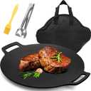 Korean BBQ Grill, Nonstick Round Griddle Pan with Bag, 12 Inch 6 Layer Coating BBQ Griddle, Cast Iron Griddles for Stove Top, Induction, Outdoor Camping, Tawa Roti Pan