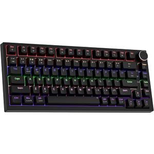 Newmen GM326 75% Percent Mechanical Keyboard,Wired Mini Backlit Hot Swappable Gaming Mechanical Keyboard with Knob,82 Keys Anti-Ghosting Compact Black Gaming Keyboards for PC Win Mac,Red Switch